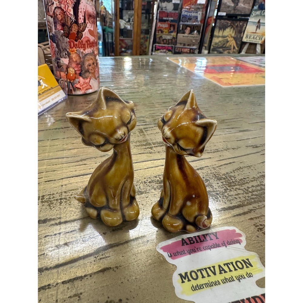 Vintage MCM Long Neck Cat Figurine Pair